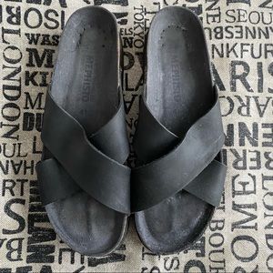 Mephisto leather cork bottom sandals.